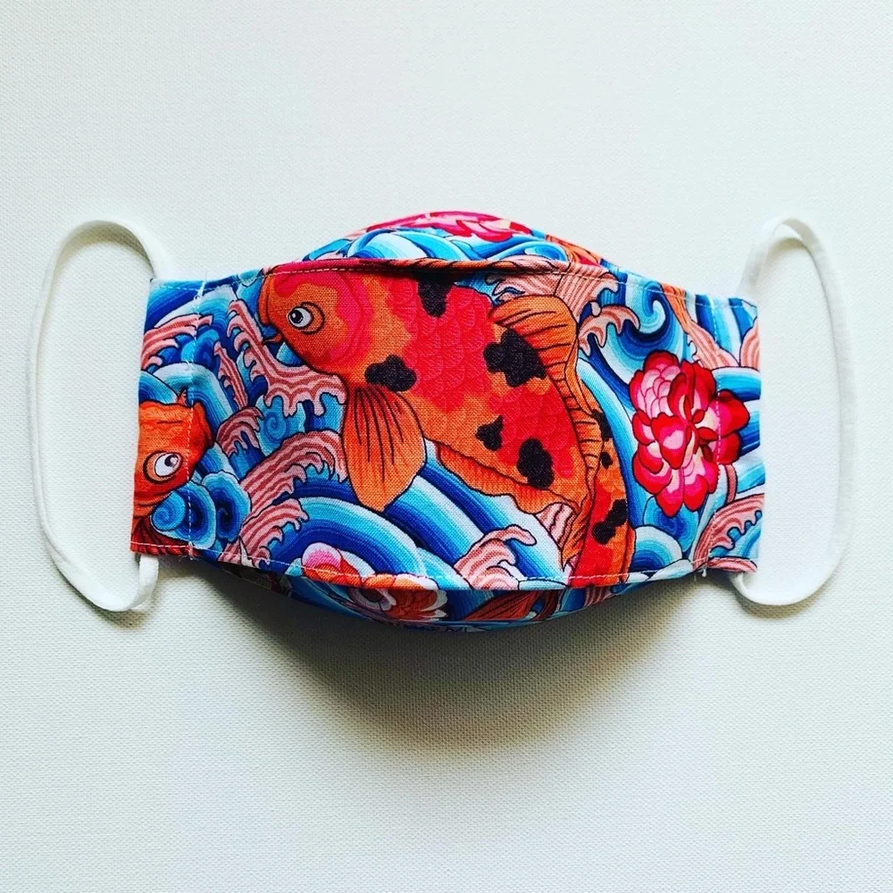 NEW Handmade Koi Fish Print 3D Face Mask in Blue